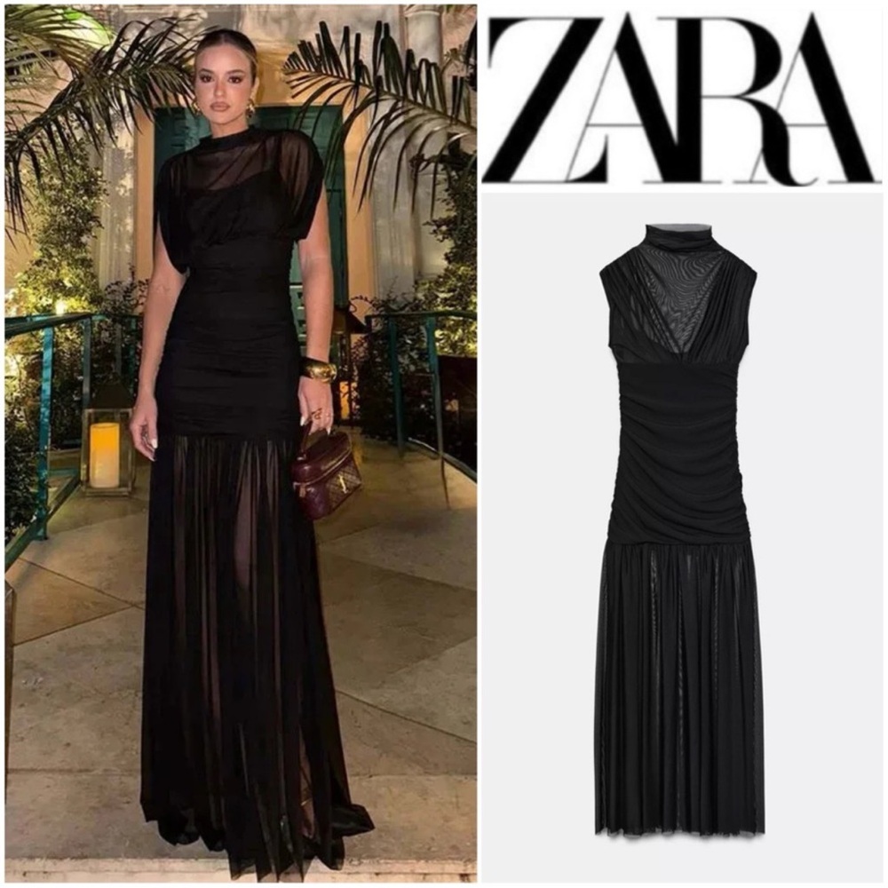 ZARA COMBINED DRAPED MIDI DRESS - Picture 12 of 16